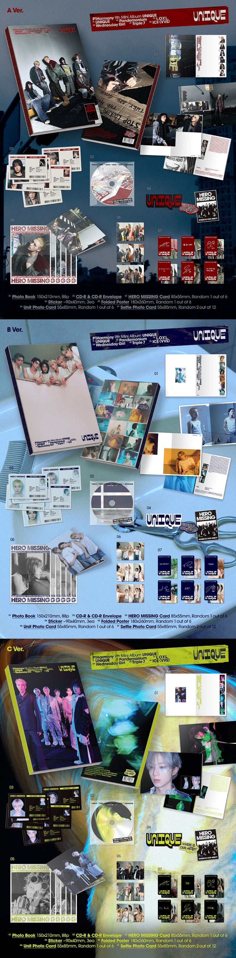 P1Harmony 9th Mini Album [UNIQUE] (Photobook Ver.) (A Ver. / B Ver. / C Ver.)