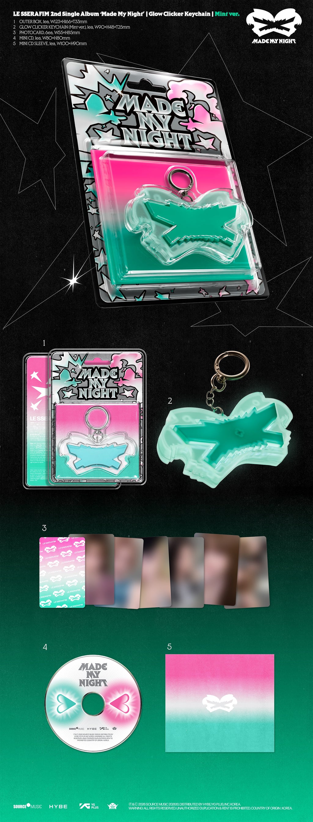 LE SSERAFIM LE SSERAFIM - 2nd Single Album [Made My Night] Glow Clicker Keychain (Mint Ver.) - kuva 2