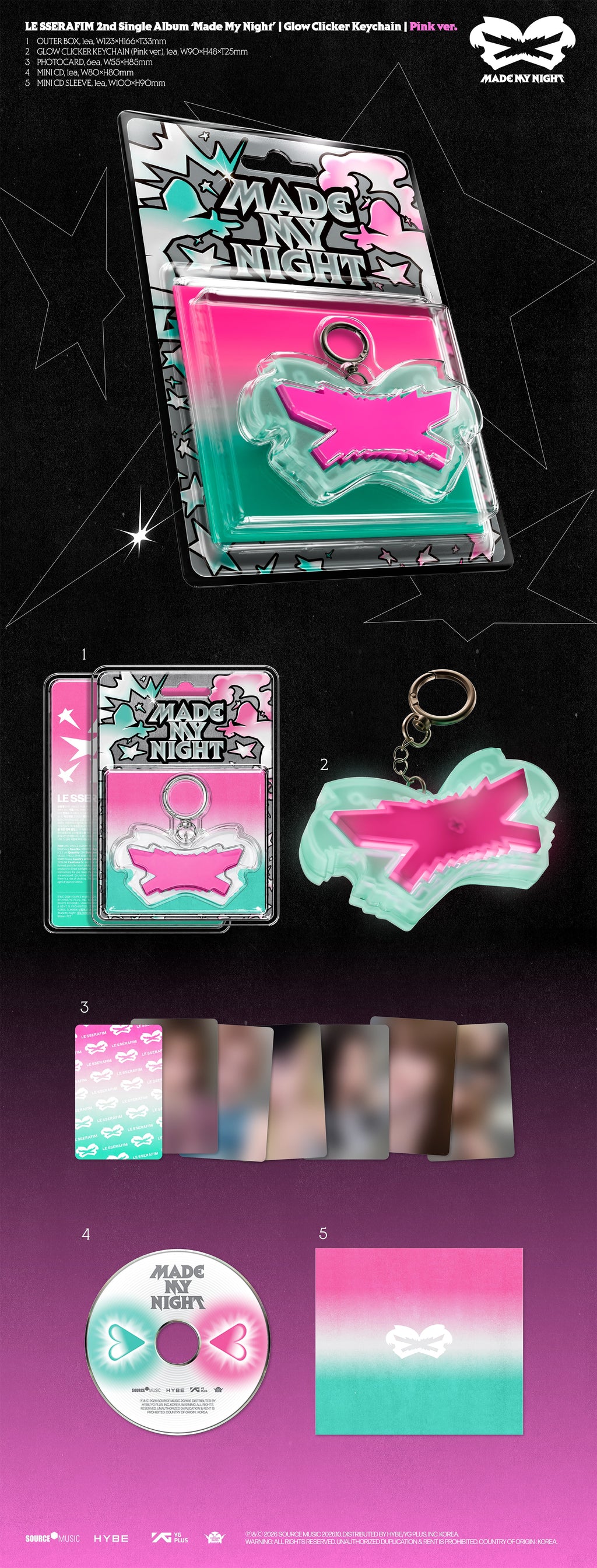 LE SSERAFIM LE SSERAFIM - 2nd Single Album [Made My Night] Glow Clicker Keychain (Pink Ver.) - kuva 2